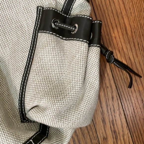 Francesco Biasia Beige Canvas Brown Leather Trim Shoulder Bag Tote Bag - Picture 4 of 14